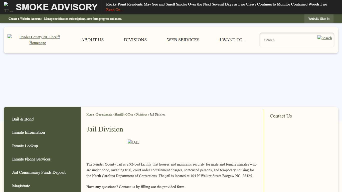 Jail Division Pender County, NC